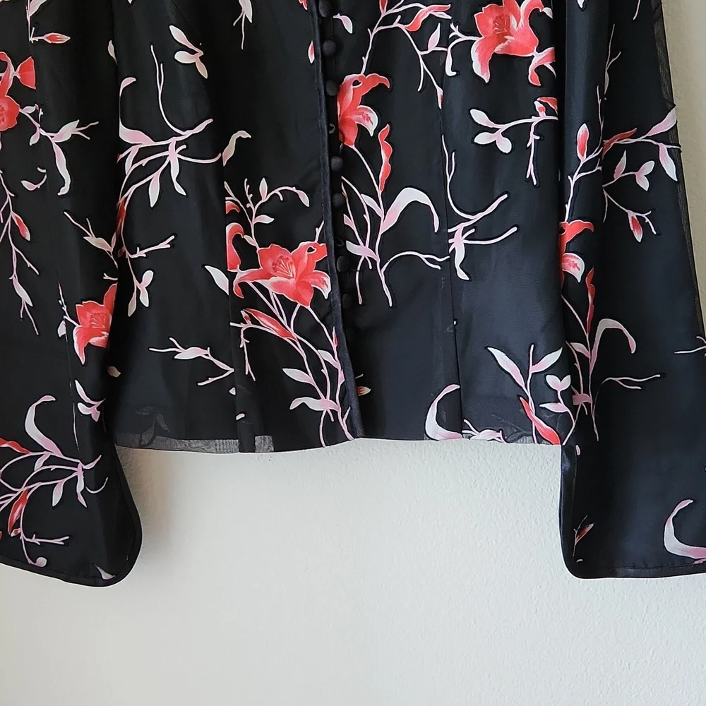 Dress barn black floral jacket Sz 6/8 Asian Inspired Office Business Core